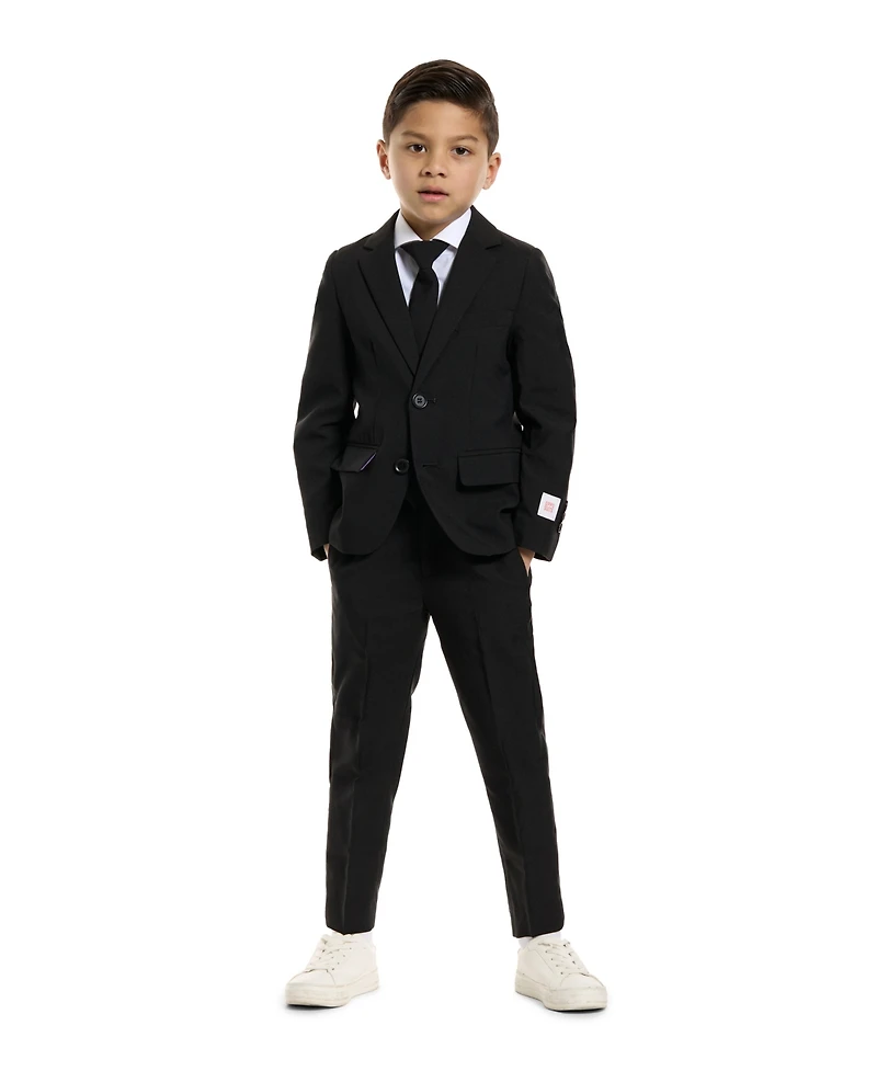 OppoSuits Boys Black Knight Slim Fit Solid Suit Including Blazer, Pants and Clip-On-Tie