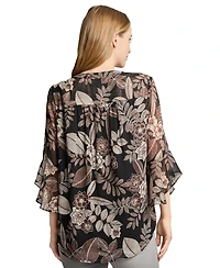 Jones New York Women's Floral-Print Bell-Sleeve Top