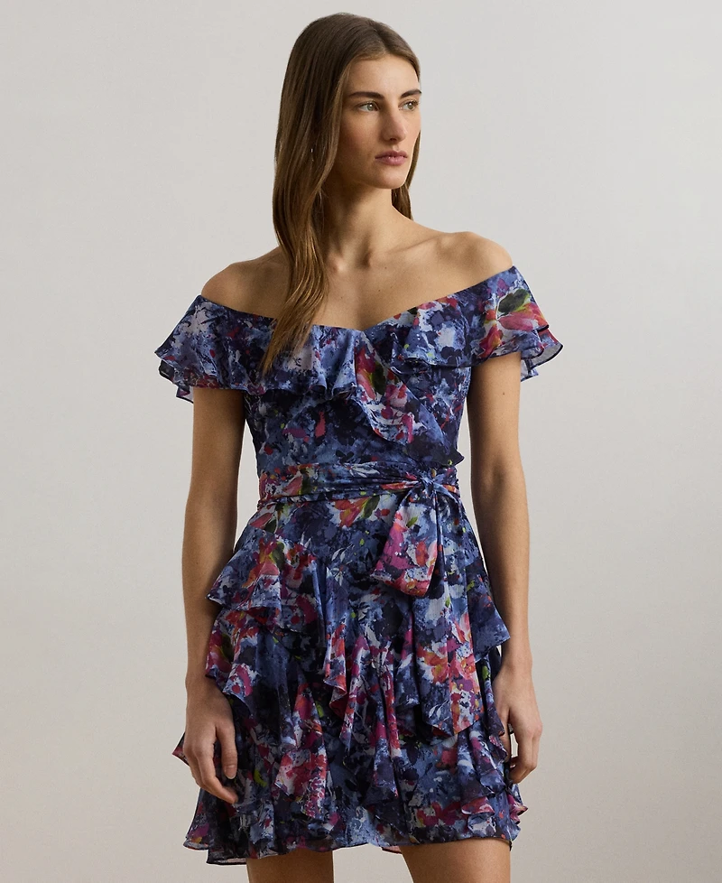 Lauren Ralph Women's Print Off-the-Shoulder Cocktail Dress
