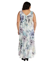 R & M Richards Plus Printed Sleeveless Midi Dress Cropped Jacket