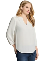 Jones New York Women's Split-Neck Picot-Trim Top