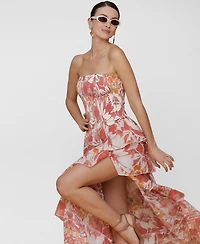 Avec Les Filles Women's Printed Smocked-Bodice Ruffle-Tiered Maxi Dress
