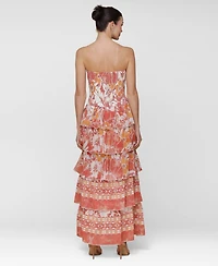 Avec Les Filles Women's Printed Smocked-Bodice Ruffle-Tiered Maxi Dress