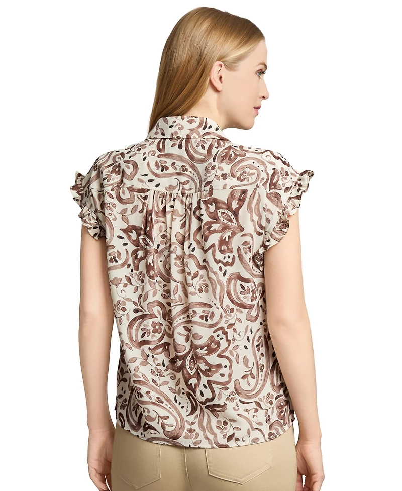 Jones New York Women's Floral Paisley-Print Ruffled Top
