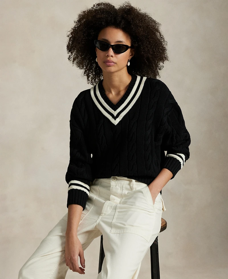 Polo Ralph Lauren Women's Aran-Knit Cotton Cricket Sweater