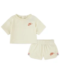 Nike Baby Girls Let's Roll Towel Terry T-Shirt & Shorts, 2 Piece Set