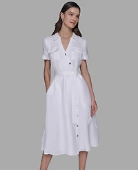 Karl Lagerfeld Paris Petite Novelty-Button Tie-Waist Midi Shirtdress