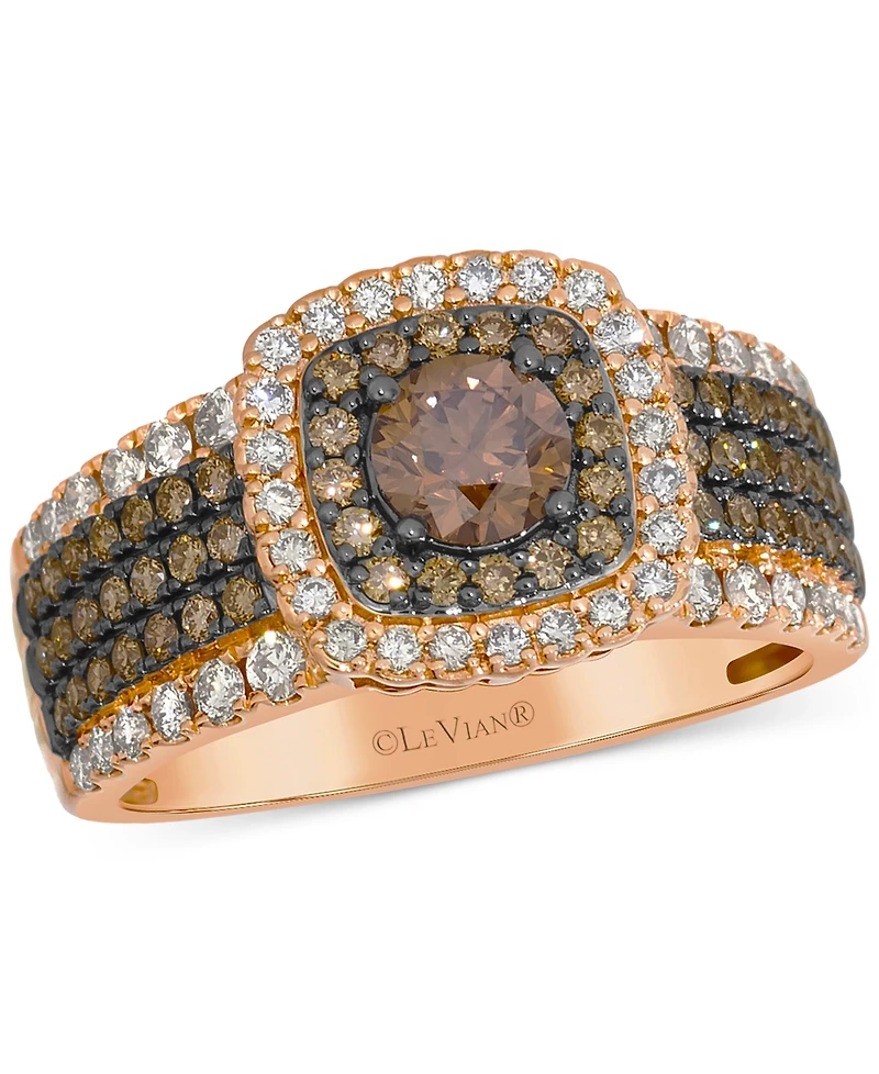 Le Vian Chocolate Diamond & Nude Diamond Multirow Halo Ring (1-1/3 ct. t.w.) in 14k Rose Gold