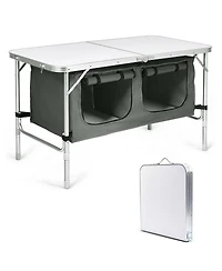 Gymax Folding Camping Table Aluminum Height Adjustable w/ Storage Organizer
