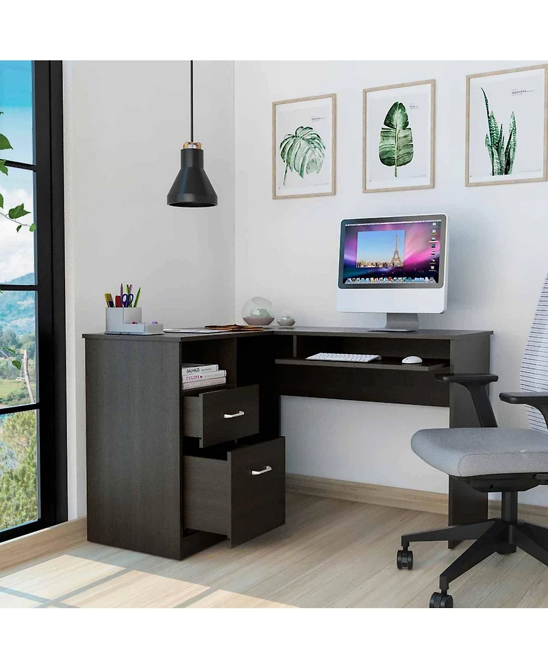 Modern L-Shaped Computer Desk with Two Storage Drawers – Corner Workstation