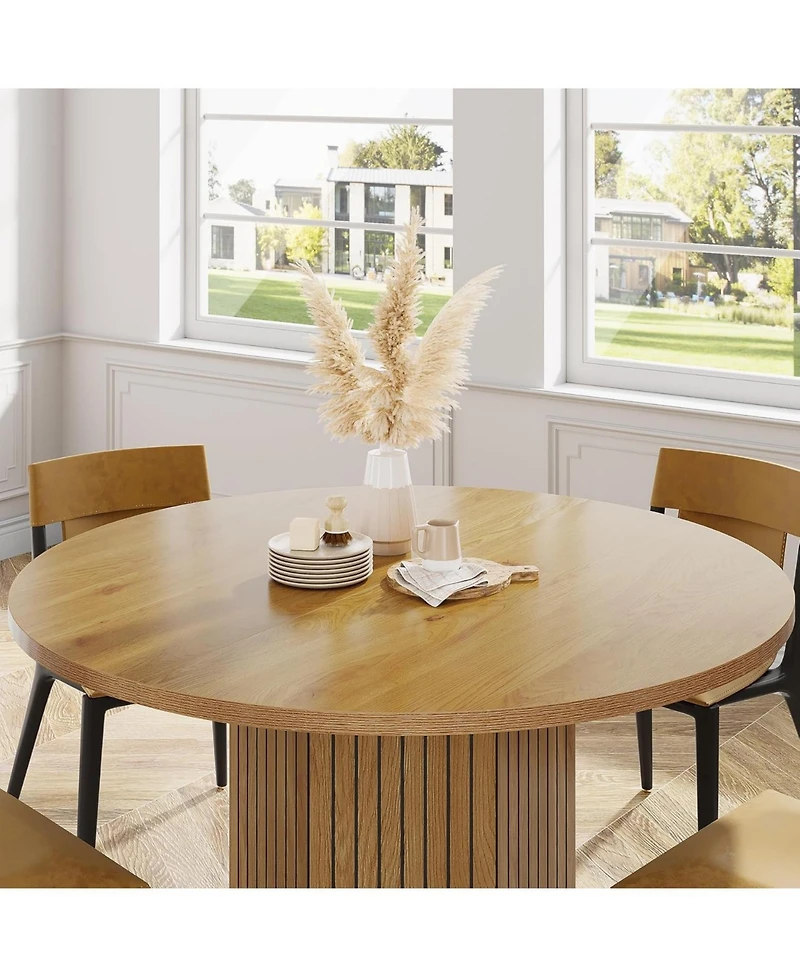 Tribesigns Round Dining Table, Wood Kitchen Table for Dining Room, 47 inch Dinner Table 4 People, Dining Room Table with Heavy Duty Pedestal Base, Nat