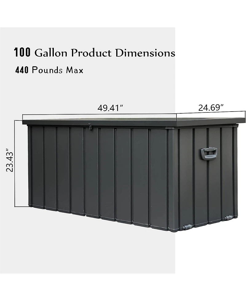 100 Gal. Large Dark Gray Steel Outdoor Deck Box with Wheels
