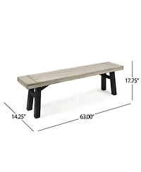 63 in. Sandblasted Light Gray Wood and Metal Outdoor Patio Bench
