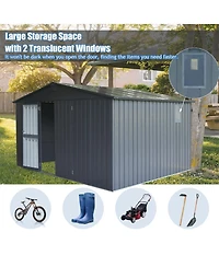 11 ft. W x 9 ft. D Dark Gray Metal Storage Shed with Windows, Utility Tool Storage Room with Lockable Door