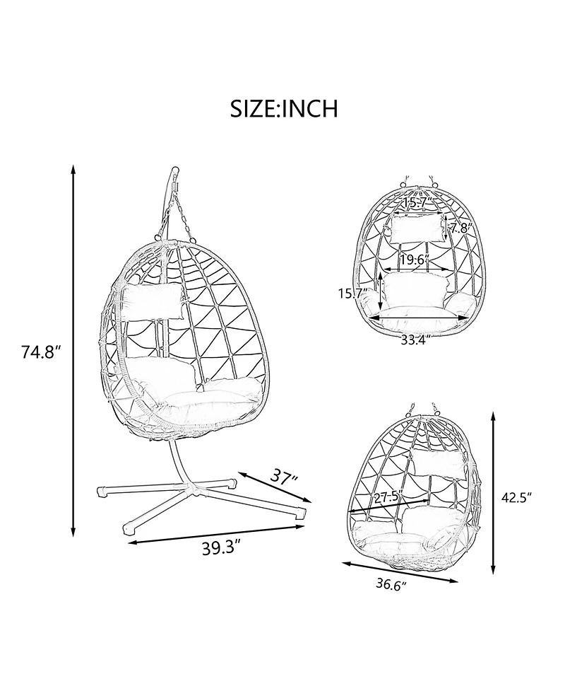Egg Chair with Stand Indoor Outdoor Swing Chair Patio Wicker Hanging Egg Chair Hanging Basket Chair with Stand