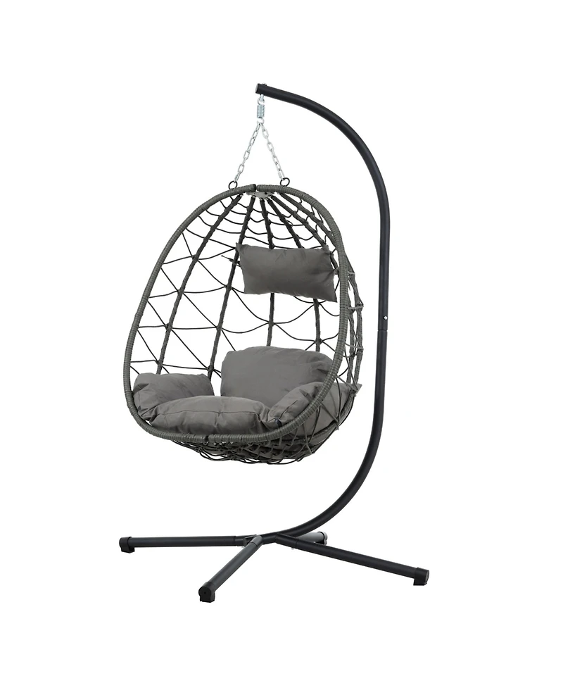 Indoor/ Outdoor Swing Chair Patio Wicker Hanging Egg Chair Hanging Basket Chair with Stand