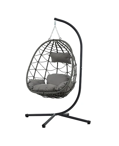 Indoor/ Outdoor Swing Chair Patio Wicker Hanging Egg Chair Hanging Basket Chair with Stand