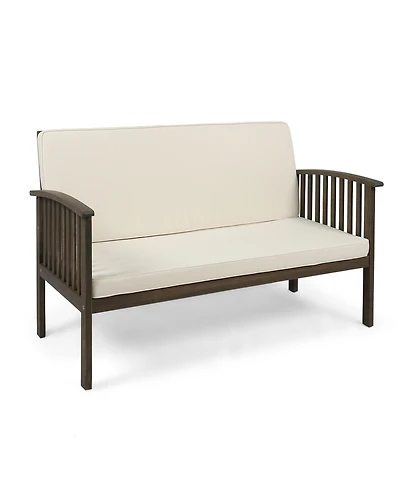 1-Piece Outdoor Acacia Wood Loveseat with Cream Cushions