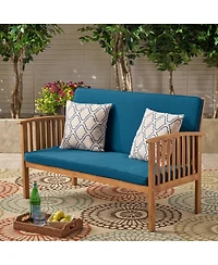 Outdoor Acacia Wood Couch with Teal Cushions Loveseat