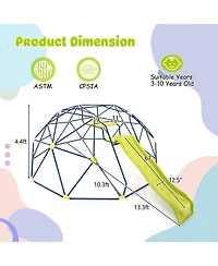 13.3 Ft Climbing Dome Geometric Dome Climber with Extended Wavy Slide and 2 Rest Platforms