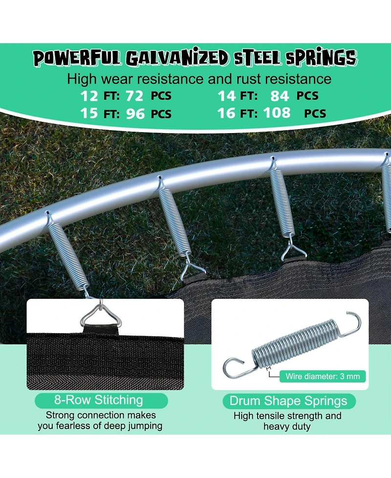 12 Feet Outdoor Recreational Trampoline with Ladder and Enclosure Net