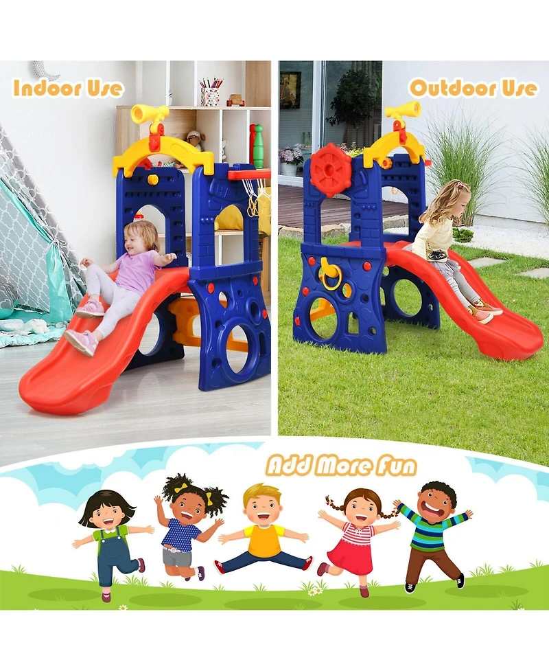 6-in-1 Freestanding Kids Slide with Basketball Hoop and Ring Toss