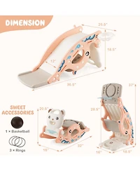 4-in-1 Kids Slide Rocking Horse with Basketball and Ring Toss