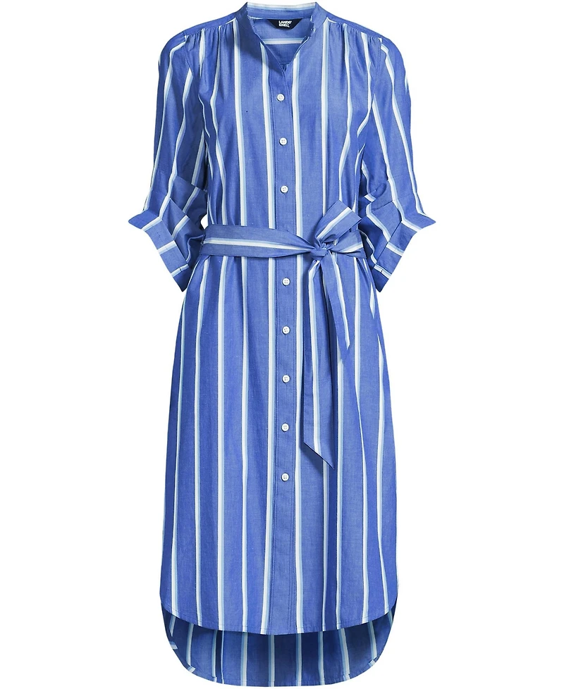Lands' End Women's Poplin Oversized Puff Sleeve Midi Shirt Dress