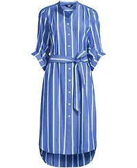 Lands' End Women's Poplin Oversized Puff Sleeve Midi Shirt Dress