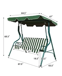 3 Seat Outdoor Patio Canopy Swing with Cushioned Steel Frame