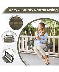 Wicker Porch Swing Seat with Cozy Armrests