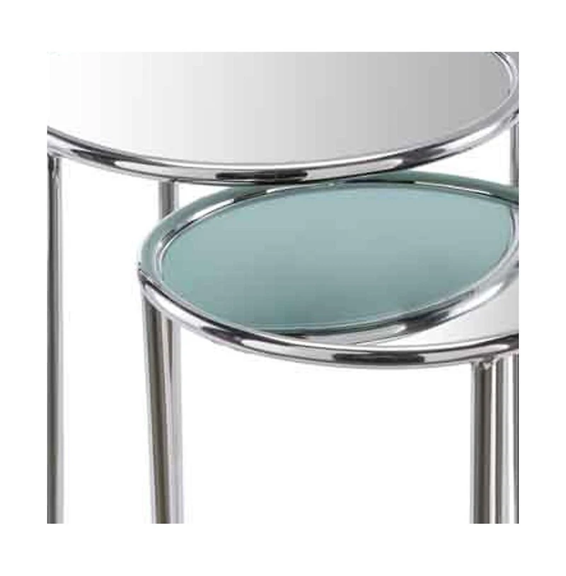 Glam Round End Table with Aluminum Frame and Mirrored Surface