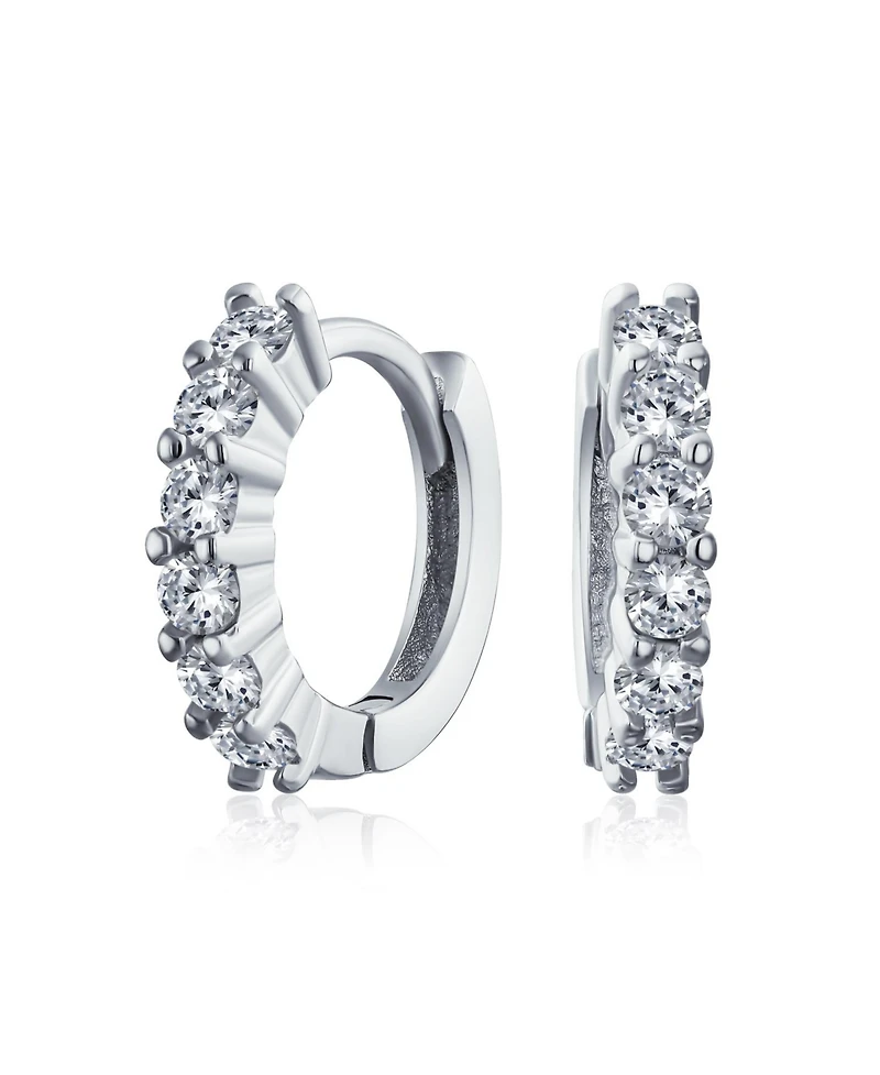 Bling Jewelry 5 Solitaire Cz Small Kpop Huggie Hoop Earrings Round Cubic Zirconia Rose Gold Plated .925 Sterling Silver