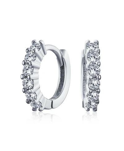 Bling Jewelry 5 Solitaire Cz Small Kpop Huggie Hoop Earrings Round Cubic Zirconia Rose Gold Plated .925 Sterling Silver