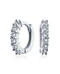 Bling Jewelry 5 Solitaire Cz Small Kpop Huggie Hoop Earrings Round Cubic Zirconia Rose Gold Plated .925 Sterling Silver