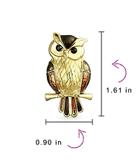 Bling Jewelry Lucky Large Fashion Golden Brown Enamel Owl Brooch Pin on Branch Gold Plated