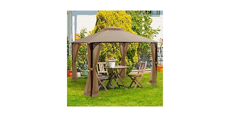 12 x 10 Feet Outdoor Double Top Patio Gazebo with Netting