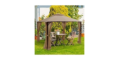 12 x 10 Feet Outdoor Double Top Patio Gazebo with Netting