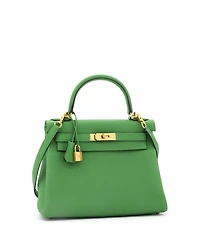 Pre-Owned Hermes Kelly 28 Handbag Green Togo with Gold Hardware