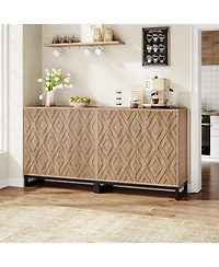 Tribesigns Sideboard Buffet Cabinet with Storage, 57.5" Farmhouse Coffee Bar 4 Doors & Shelves, Set of 2 Wood Credenza Table