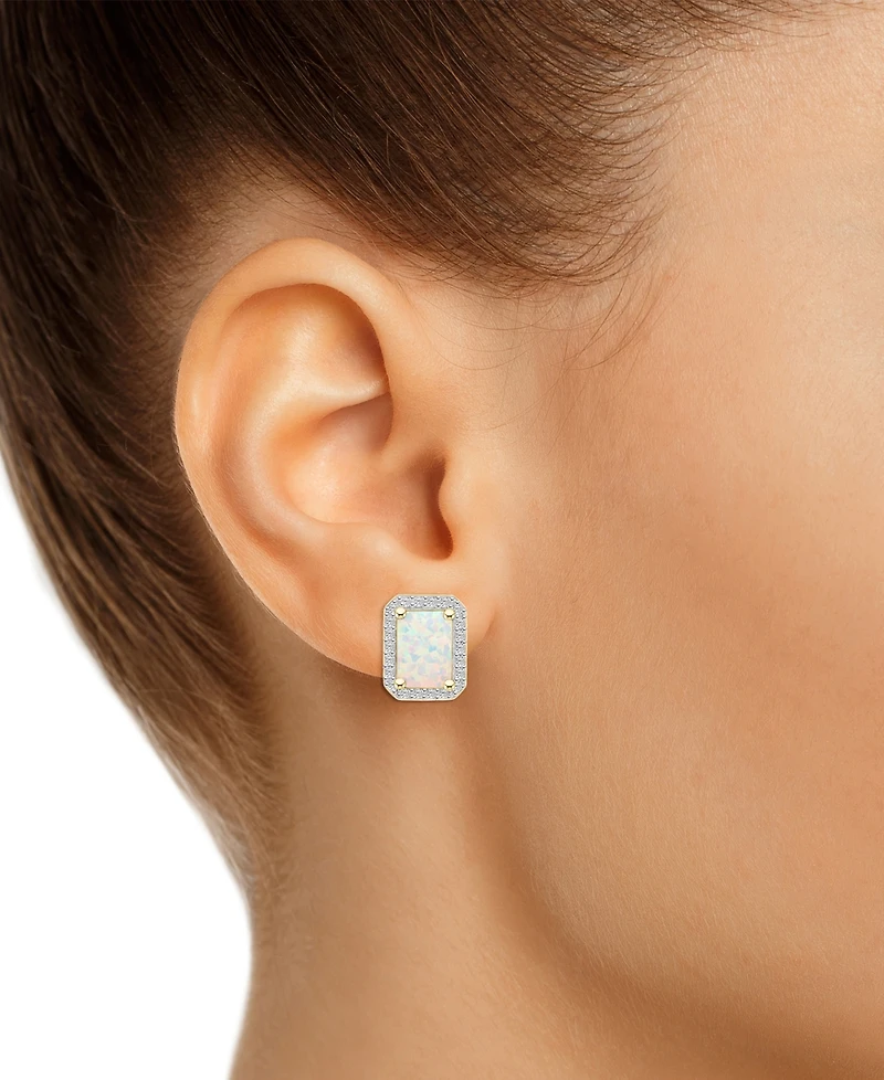 Gemstone & Created White Sapphire Halo Stud Earrings (1/4 ct. t.w.) 10k Yellow Gold