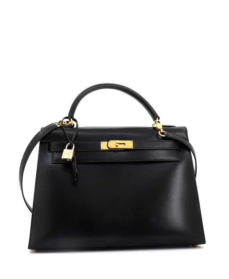 Pre-Owned Hermes Kelly Handbag Box Calf with Gold Hardware
