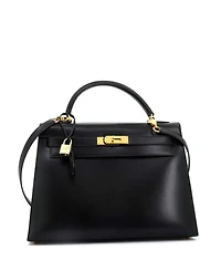 Pre-Owned Hermes Kelly Handbag Box Calf with Gold Hardware
