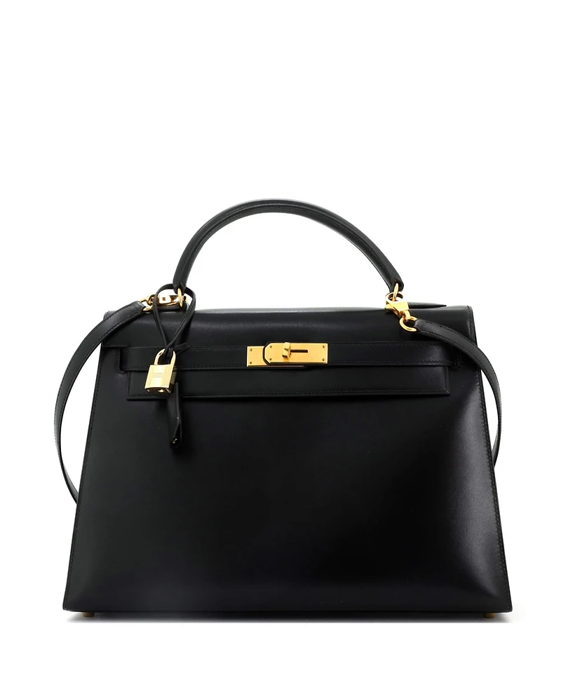 Pre-Owned Hermes Kelly Handbag Box Calf with Gold Hardware