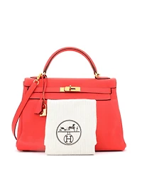 Pre-Owned Hermes Kelly 32 Handbag Pink Clemence with Gold Hardware