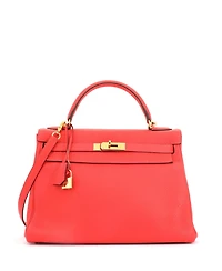 Pre-Owned Hermes Kelly 32 Handbag Pink Clemence with Gold Hardware