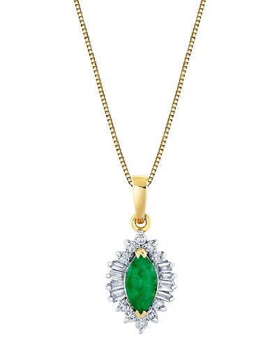 Emerald (5/8 ct. t.w.) & Diamond (1/4 ct. t.w) Baguette Halo 18" Pendant Necklace in 10k Gold