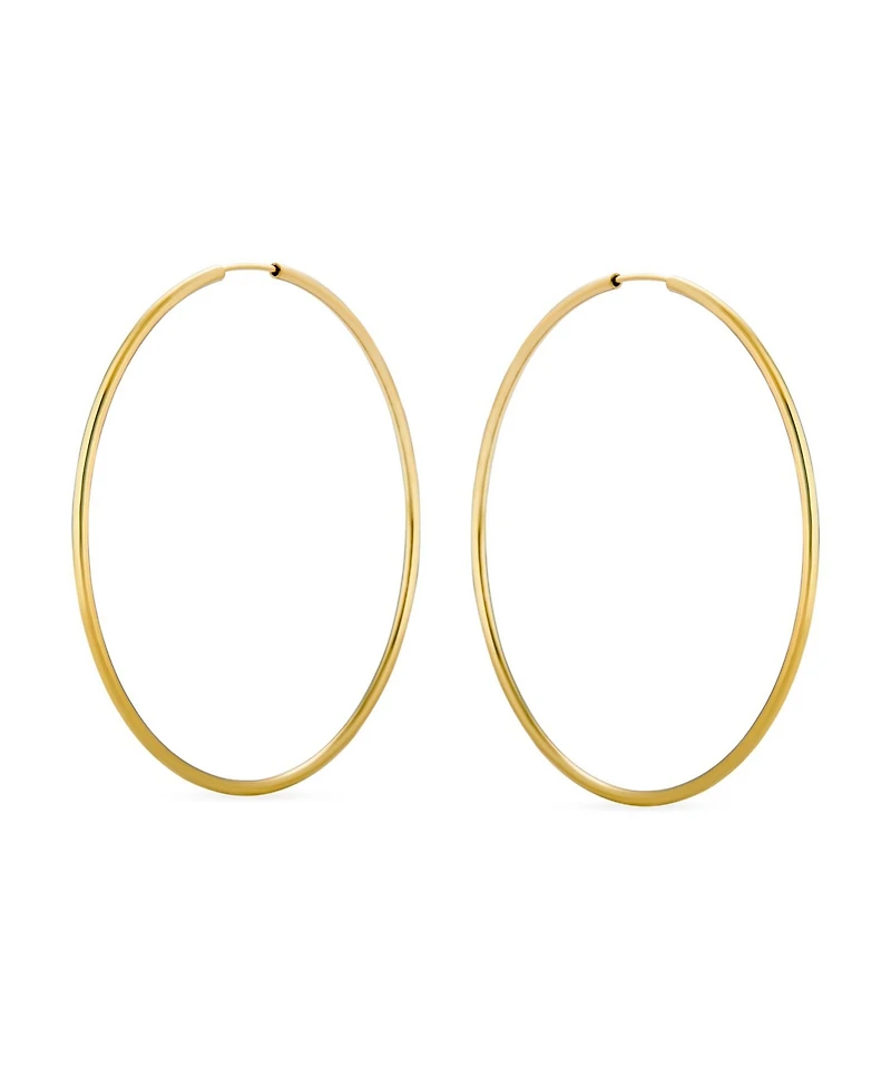 Bling Jewelry Timeless Minimalist Endless Continuous Lightweight Simple Thin 2-3mm Tube Hoop Earrings Gold Plated Polished Finish 1.75,2, 2.5 2.75 Inc