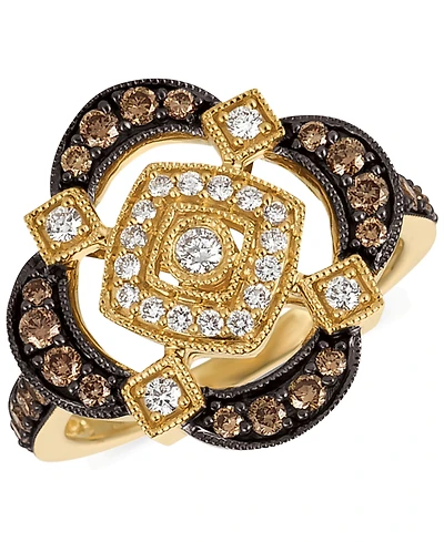 Le Vian Chocolatier Chocolate Diamond & Vanilla Diamond Quatrefoil Ring (3/4 ct. t.w.) in 14k Gold