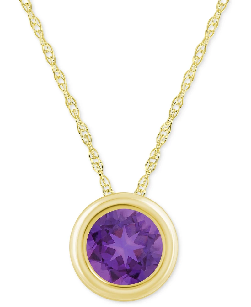 Gemstone Round 18" Pendant Necklace 10k Yellow Gold (also White Gold)